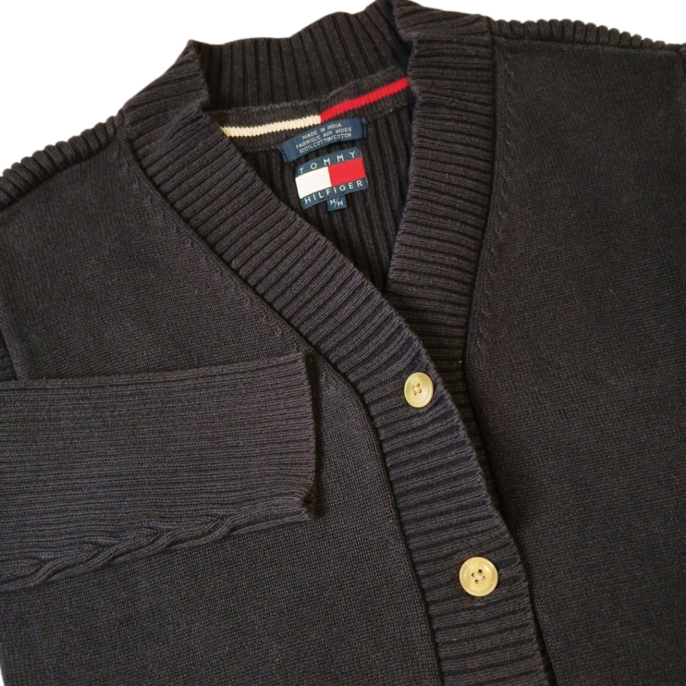 Tommy Hilfiger Chunky Ribbed-Knit Navy Blue Cardigan size Medium